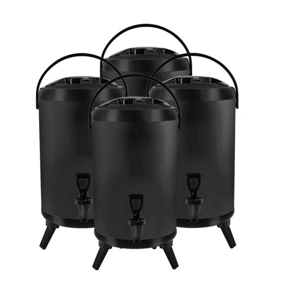 1-SOGA 4X 14L Stainless Steel Insulated Milk Tea Barrel Hot and Cold Beverage Dispenser Container with Faucet Black