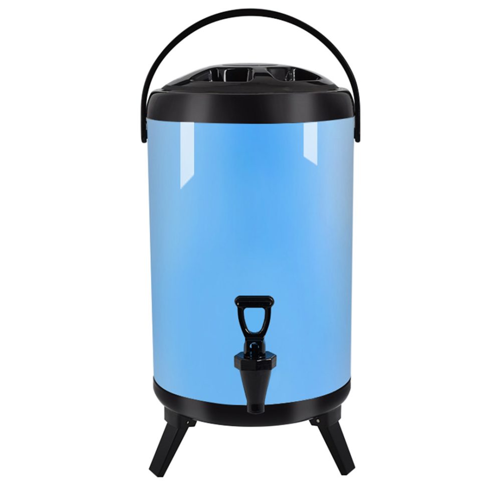 1-SOGA 14L Stainless Steel Insulated Milk Tea Barrel Hot and Cold Beverage Dispenser Container with Faucet Blue