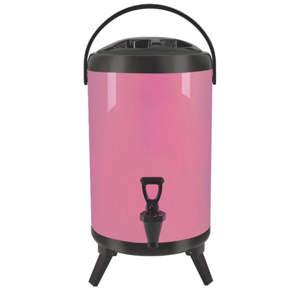 1-SOGA 14L Stainless Steel Insulated Milk Tea Barrel Hot and Cold Beverage Dispenser Container with Faucet Pink