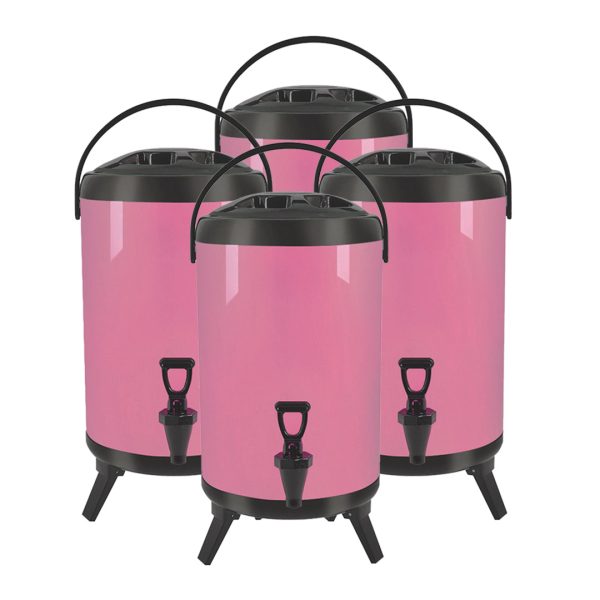 1-SOGA 4X 14L Stainless Steel Insulated Milk Tea Barrel Hot and Cold Beverage Dispenser Container with Faucet Pink