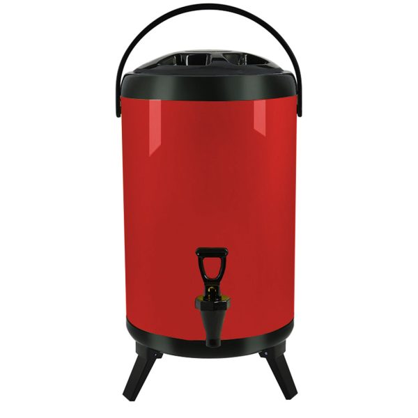 1-SOGA 14L Stainless Steel Insulated Milk Tea Barrel Hot and Cold Beverage Dispenser Container with Faucet Red