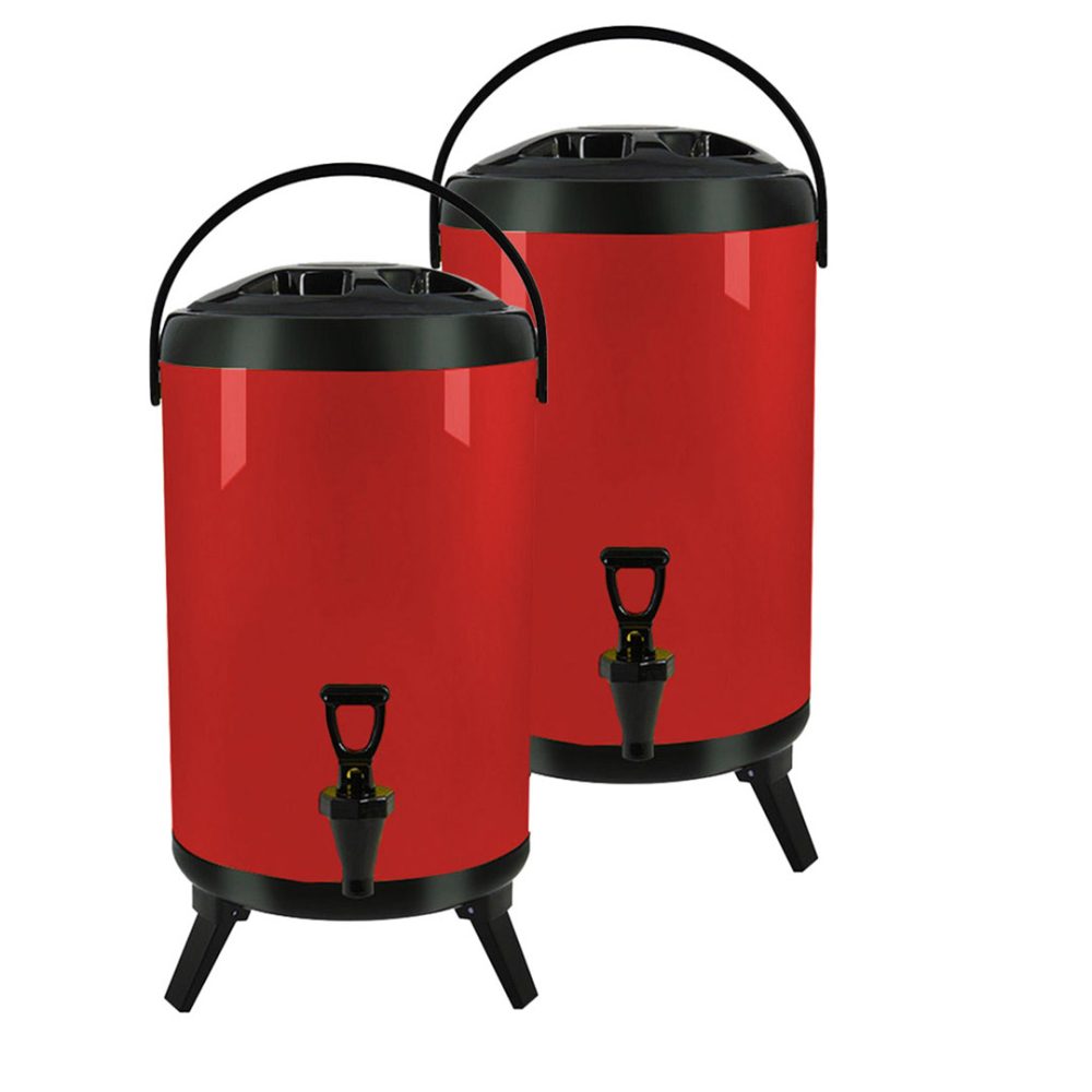 1-SOGA 2X 14L Stainless Steel Insulated Milk Tea Barrel Hot and Cold Beverage Dispenser Container with Faucet Red