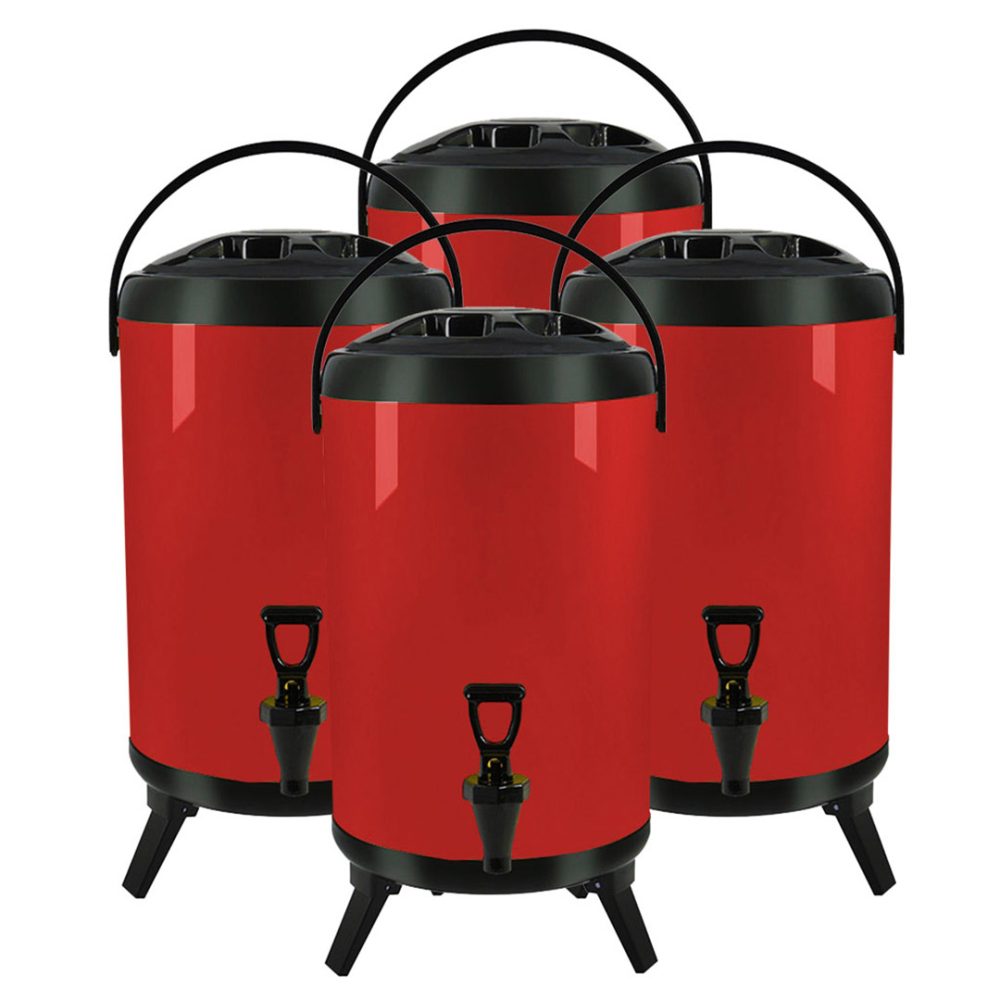1-SOGA 4X 14L Stainless Steel Insulated Milk Tea Barrel Hot and Cold Beverage Dispenser Container with Faucet Red