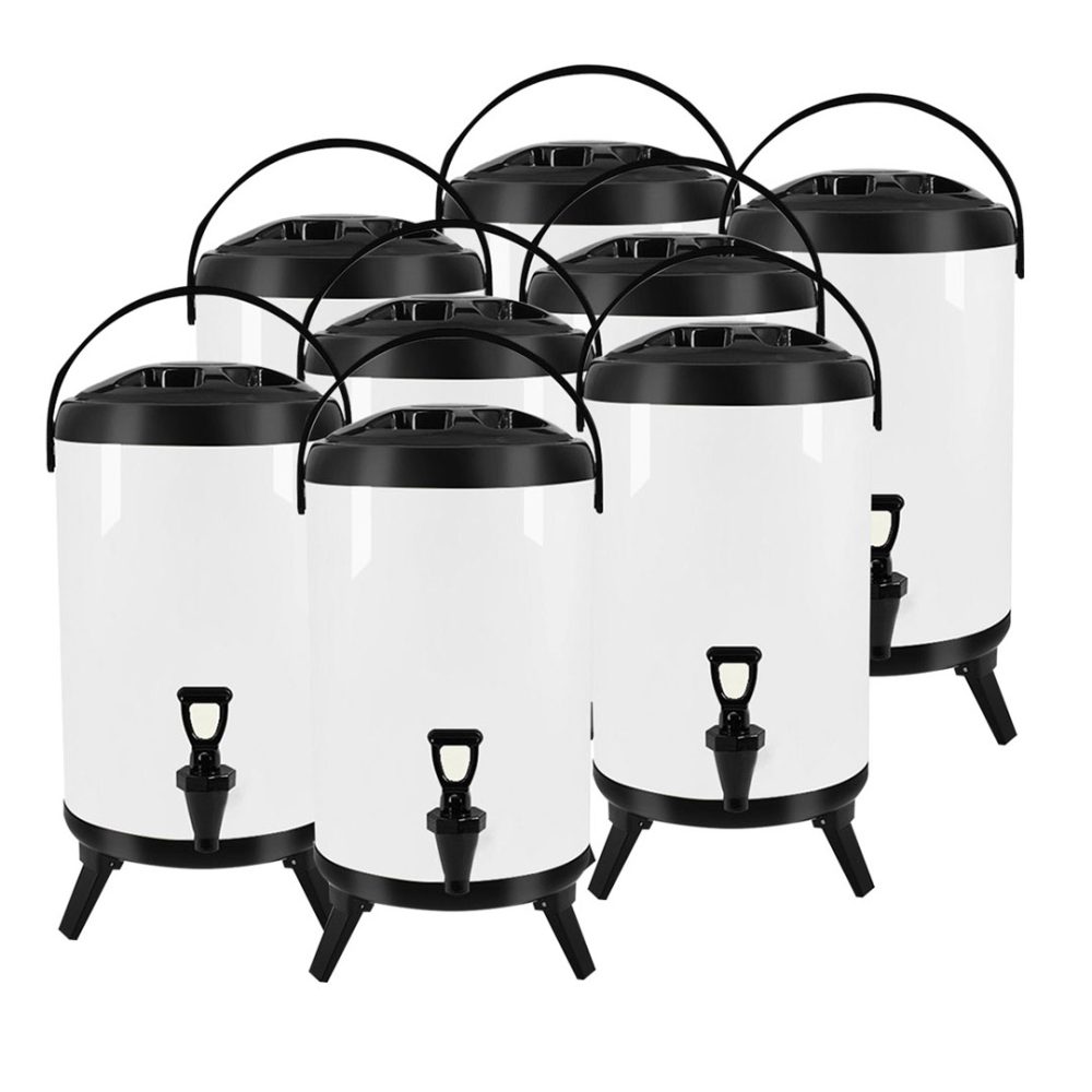 1-SOGA 8X 14L Stainless Steel Insulated Milk Tea Barrel Hot and Cold Beverage Dispenser Container with Faucet White