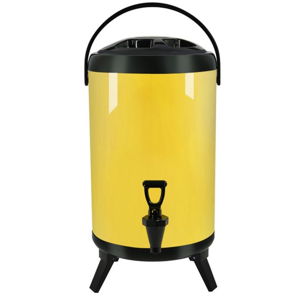1-SOGA 14L Stainless Steel Insulated Milk Tea Barrel Hot and Cold Beverage Dispenser Container with Faucet Yellow