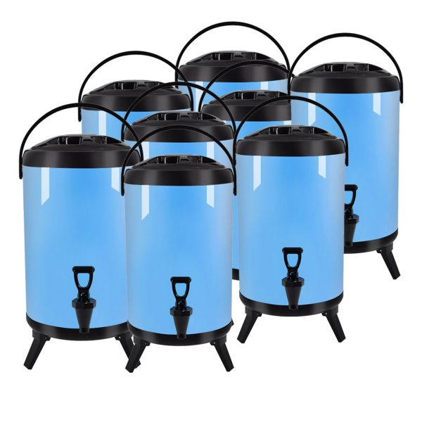 1-SOGA 8X 16L Stainless Steel Insulated Milk Tea Barrel Hot and Cold Beverage Dispenser Container with Faucet Blue