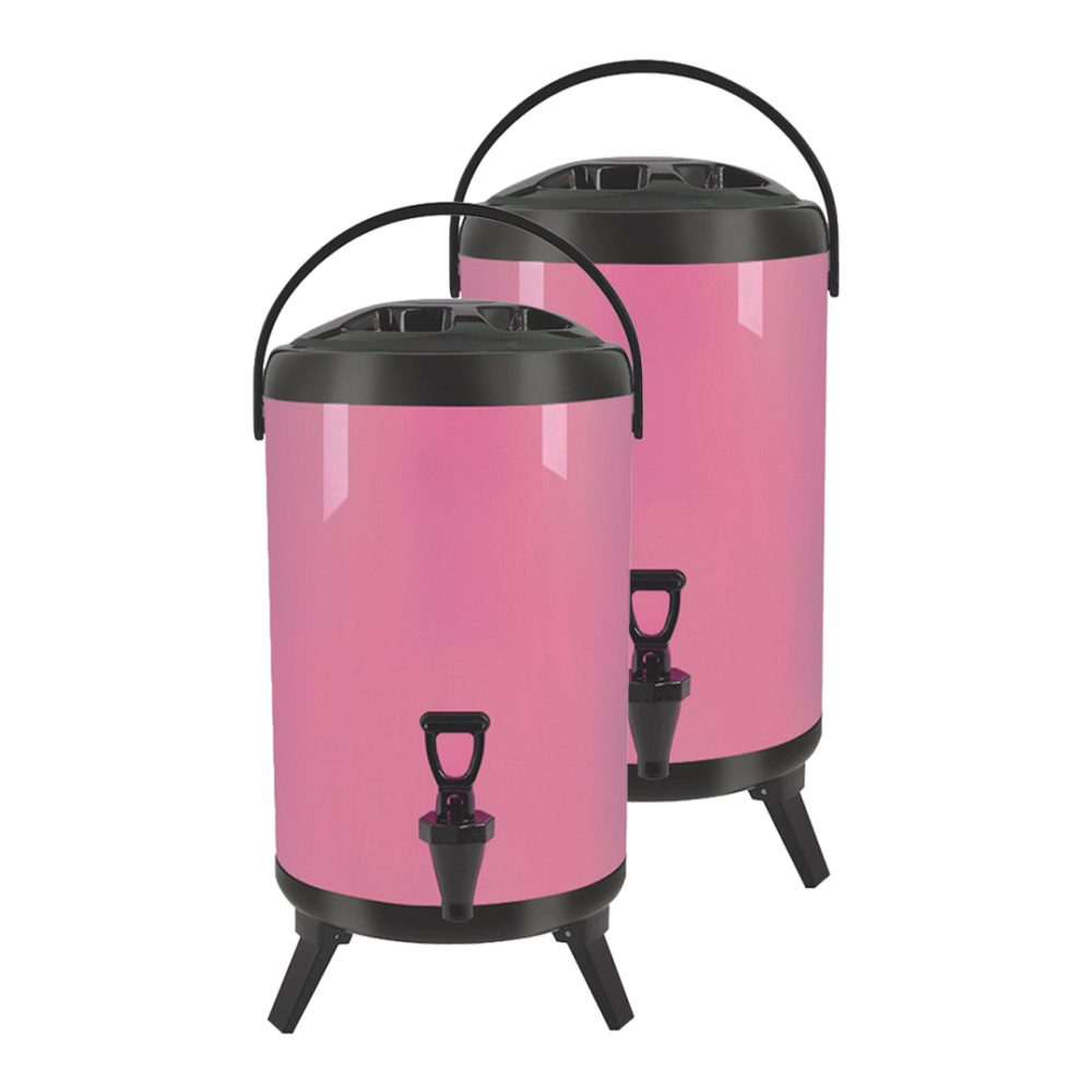 1-SOGA 2X 16L Stainless Steel Insulated Milk Tea Barrel Hot and Cold Beverage Dispenser Container with Faucet Pink