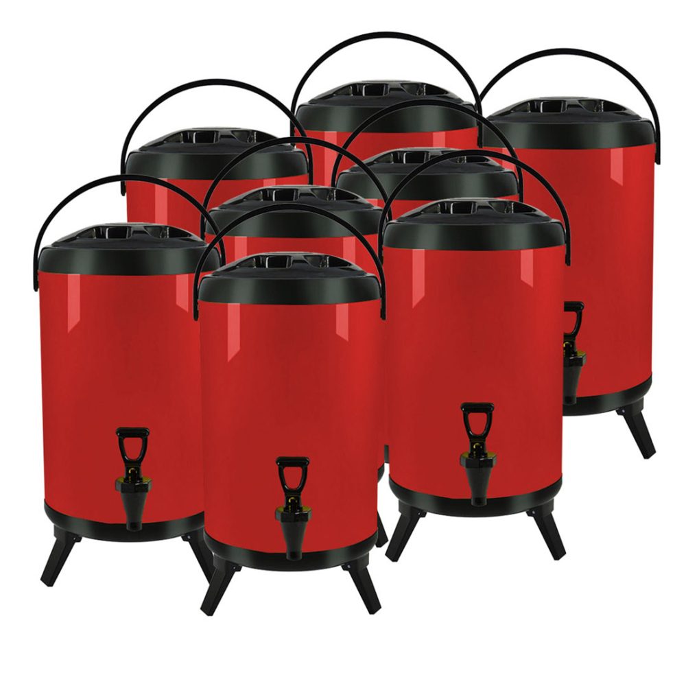 1-SOGA 8X 16L Stainless Steel Insulated Milk Tea Barrel Hot and Cold Beverage Dispenser Container with Faucet Red