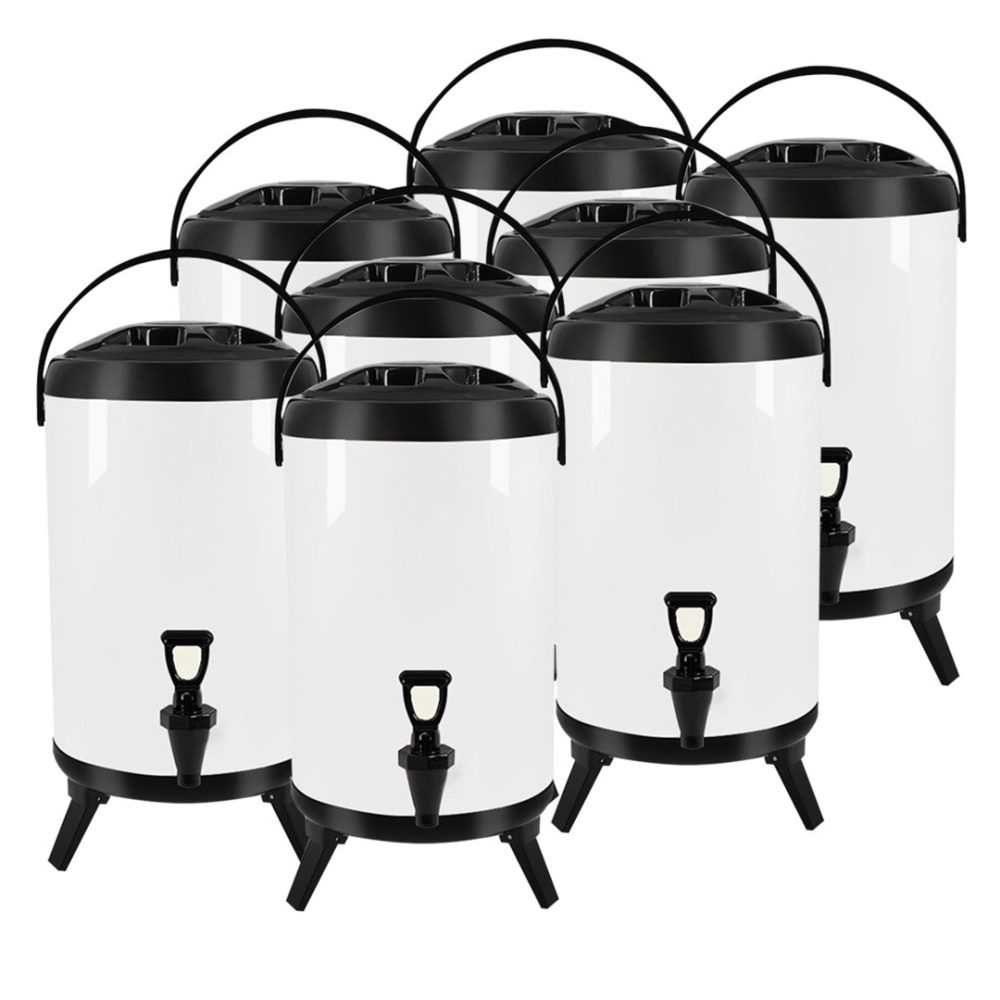 1-SOGA 8X 16L Stainless Steel Insulated Milk Tea Barrel Hot and Cold Beverage Dispenser Container with Faucet White
