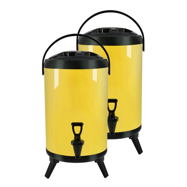 1-SOGA 2X 16L Stainless Steel Insulated Milk Tea Barrel Hot and Cold Beverage Dispenser Container with Faucet Yellow