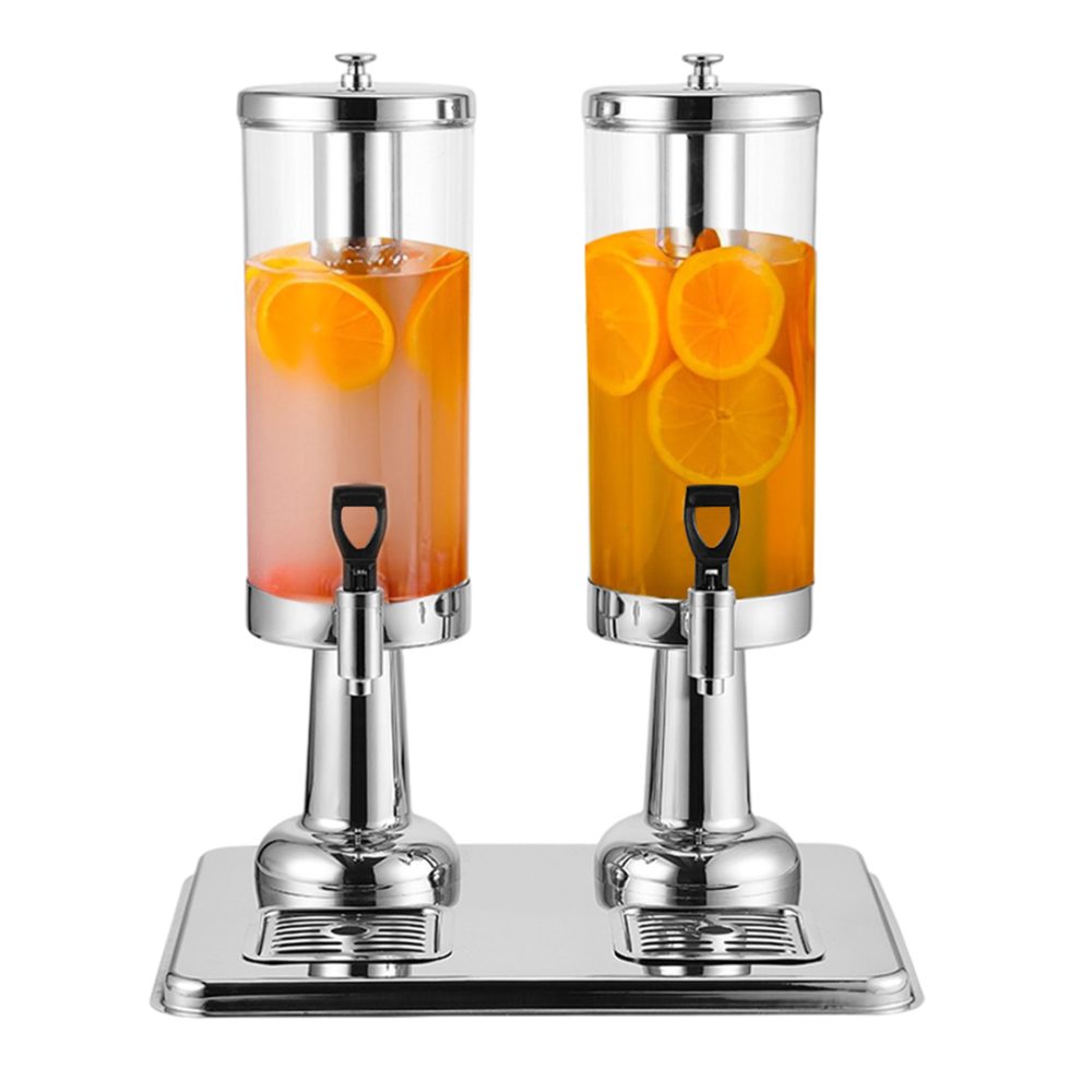 1-SOGA 6L Dual Silver Stainless Steel Beverage Dispenser Ice Cylinder Clear Juicer Hot Cold Water Jug