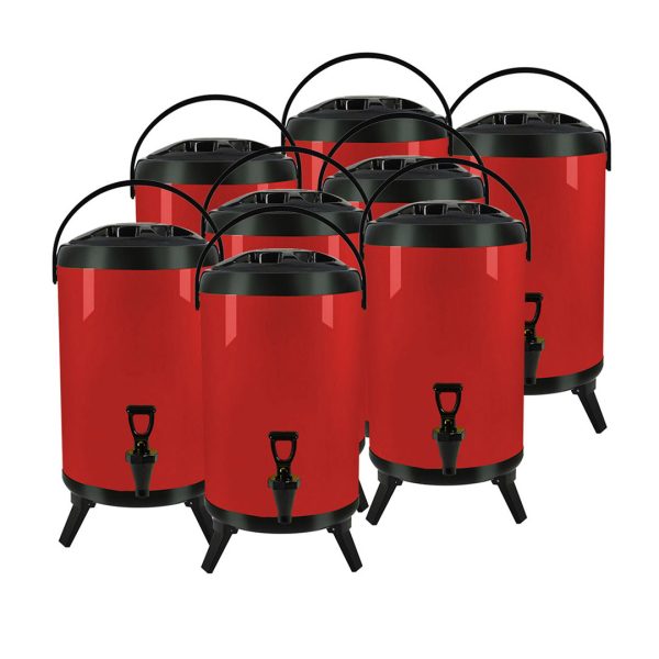 1-SOGA 8X 8L Stainless Steel Insulated Milk Tea Barrel Hot and Cold Beverage Dispenser Container with Faucet Red