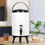4-SOGA 8X 8L Stainless Steel Insulated Milk Tea Barrel Hot and Cold Beverage Dispenser Container with Faucet White