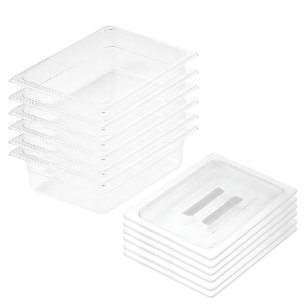1-SOGA 150mm Clear Gastronorm GN Pan 1/2 Food Tray Storage Bundle of 6 with Lid