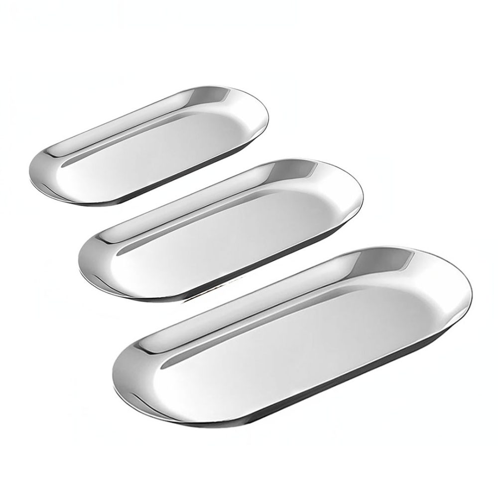 1-SOGA Silver Nordic Oval Plate Set Small Medium