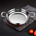 2-Soga 36cm Flat Base Seafood Dry Pot in Elegant Silver Finish with Durable for Kichen Essential
