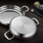 3-Soga 36cm Flat Base Seafood Dry Pot in Elegant Silver Finish with Durable for Kichen Essential