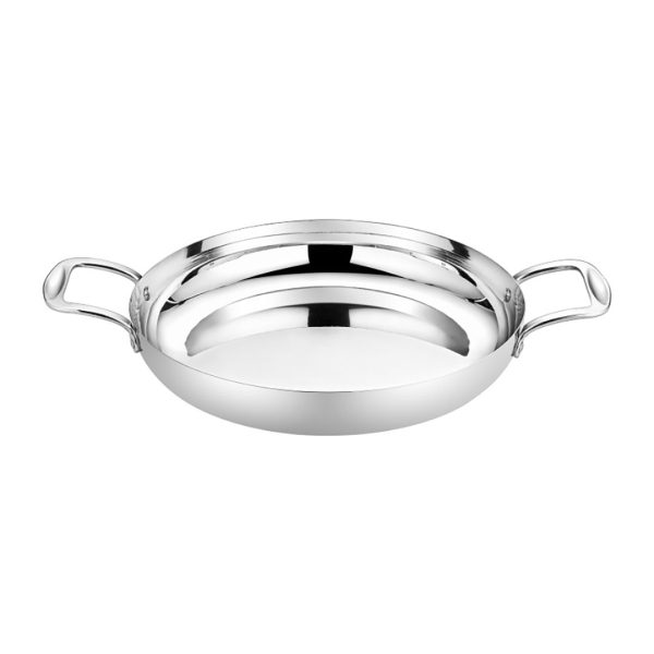 1-Soga 36cm Flat Base Seafood Dry Pot in Elegant Silver Finish with Durable for Kichen Essential