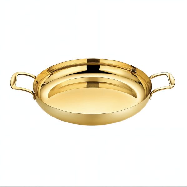 1-SOGA 36cm Flat Base Seafood Dry Pot in Elegant Gold Color with Durable for Kitchen Essential