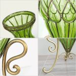 5-SOGA 67cm Green Glass Tall Floor Vase and 12pcs Dark Pink Artificial Fake Flower Set