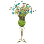 1-SOGA 85cm Green Glass Tall Floor Vase and 12pcs Blue Artificial Fake Flower Set