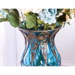 4-SOGA 85cm Green Glass Tall Floor Vase and 12pcs Blue Artificial Fake Flower Set