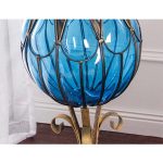 5-SOGA 85cm Green Glass Tall Floor Vase and 12pcs Blue Artificial Fake Flower Set