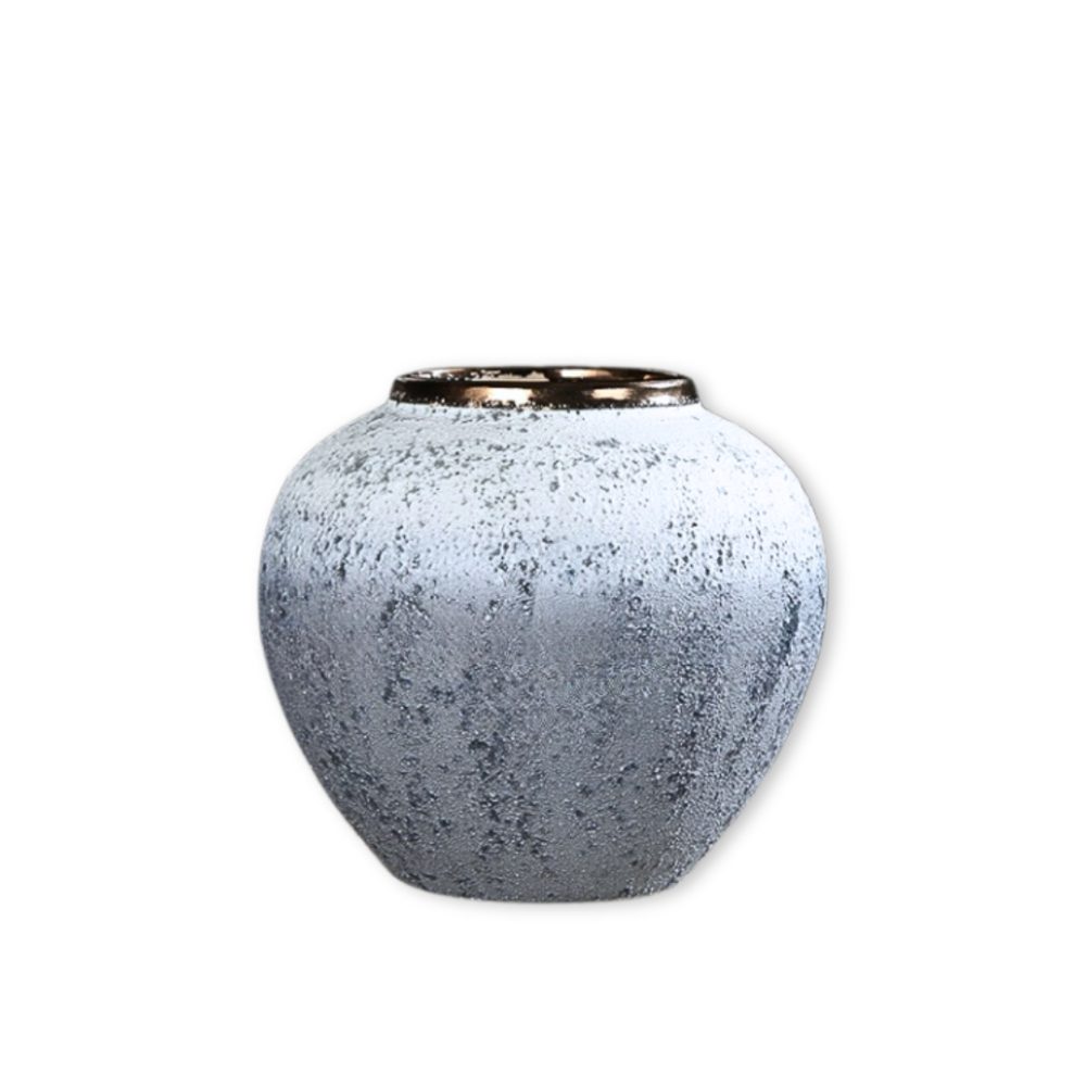 1-SOGA 21x22cm White and Grey Small Ceramic Flower Vase Elegant Living Room Home Decor