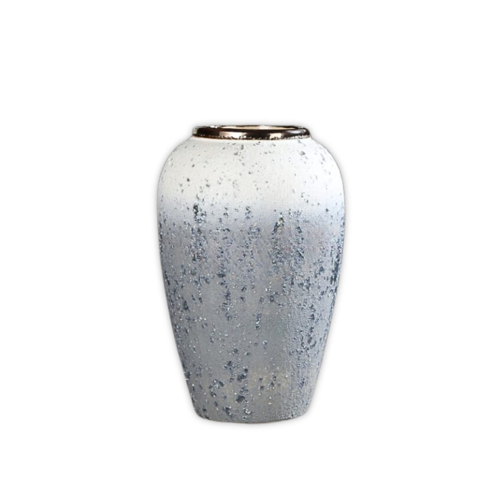 1-SOGA 30x19cm White and Grey Medium Ceramic Flower Vase Elegant Living Room Home Decor