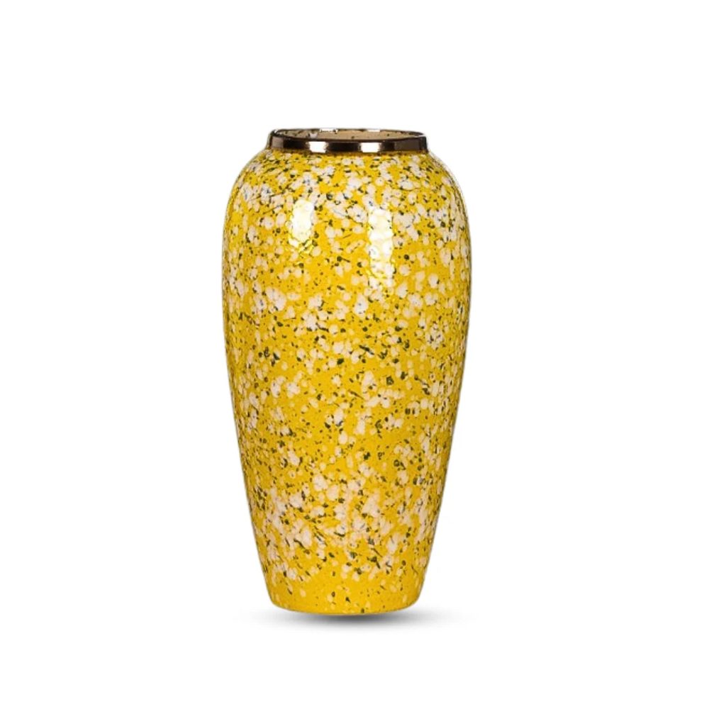 1-SOGA 35x17cm Yellow with White Mini Floral Large Ceramic Flower Vase Elegant Living Room Home Decor