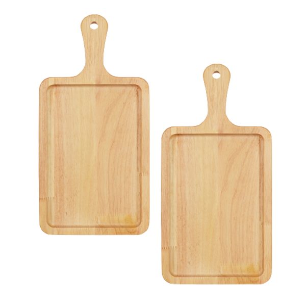 1-SOGA 2X 40cm Rectangle Premium Wooden Oak Food Serving Tray Charcuterie Board Paddle Home Decor