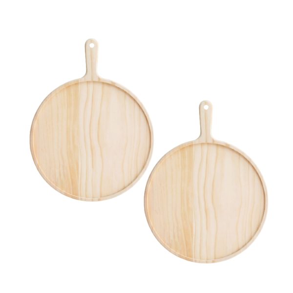 1-SOGA 2X 6 inch Round Premium Wooden Pine Food Serving Tray Charcuterie Board Paddle Home Decor