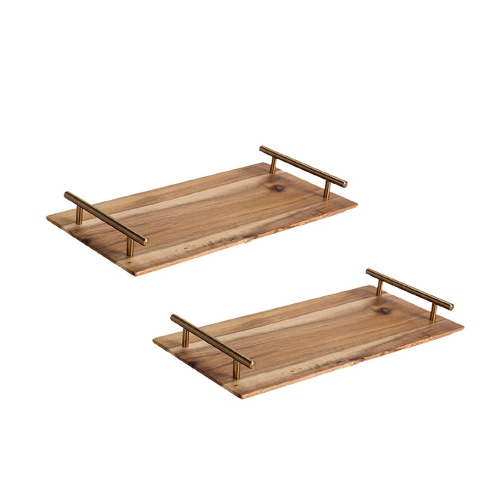 1-SOGA 2X 39cm Brown  Rectangle Wooden Acacia Food Serving Tray Charcuterie Board Home Decor