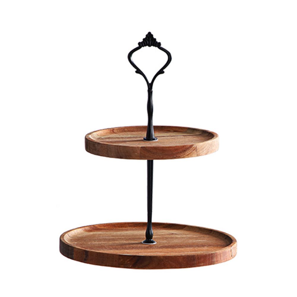1-SOGA 15cm 2 Tier  Brown Round Wooden Acacia Dessert Tray Cake Snacks Cupcake Stand Buffet Serving Countertop Decor
