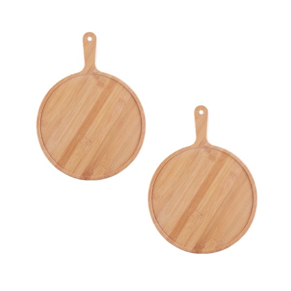 1-SOGA 2X 6inch Blonde Round Premium Wooden Serving Tray Board Paddle with Handle Home Decor