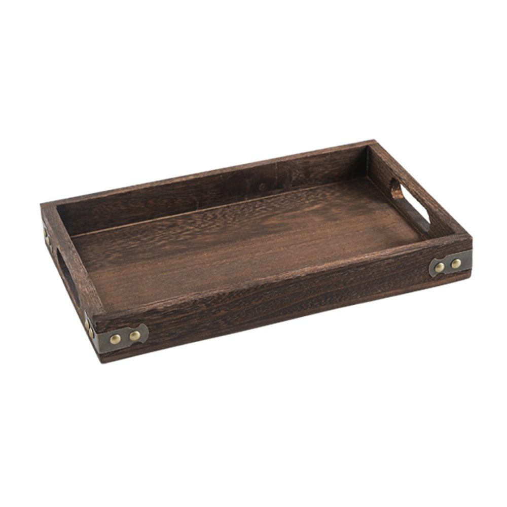 1-SOGA Small Walnut Brown Rectangle Wooden Tray Breakfast Dinner Serving Board Tea Set Holder Kitchen Home Decor