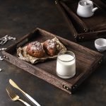 3-SOGA Small Walnut Brown Rectangle Wooden Tray Breakfast Dinner Serving Board Tea Set Holder Kitchen Home Decor