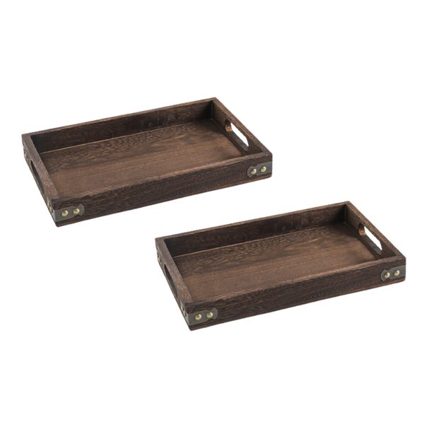 1-SOGA 2X Small Walnut Rectangle Wooden Tray Breakfast Dinner Serving Board Tea Set Holder Kitchen Home Decor