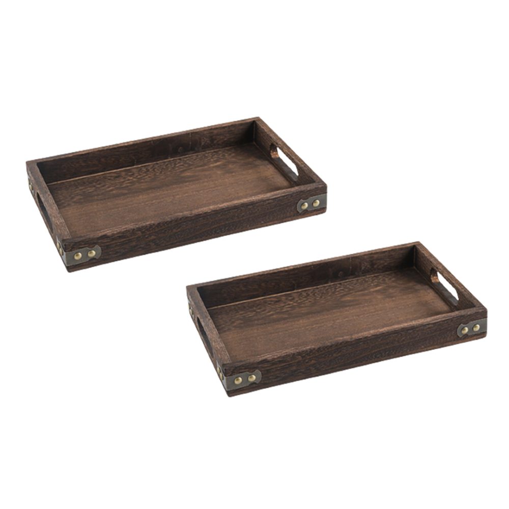 1-SOGA 2X Medium Walnut Rectangle Wooden Tray Breakfast Dinner Serving Board Tea Set Holder Kitchen Home Decor