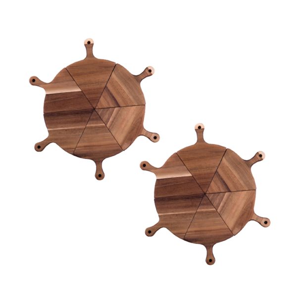 1-SOGA 2X  6 pcs Brown Round Divisible Wood Pizza Server Food Plate Board Pizza Paddle Cutting Board Home Decor
