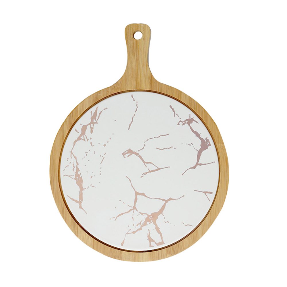 1-SOGA 30cm White Circle Wooden Serving Tray Slate Steak Serving Platter Chopping Board Paddle Home Decor