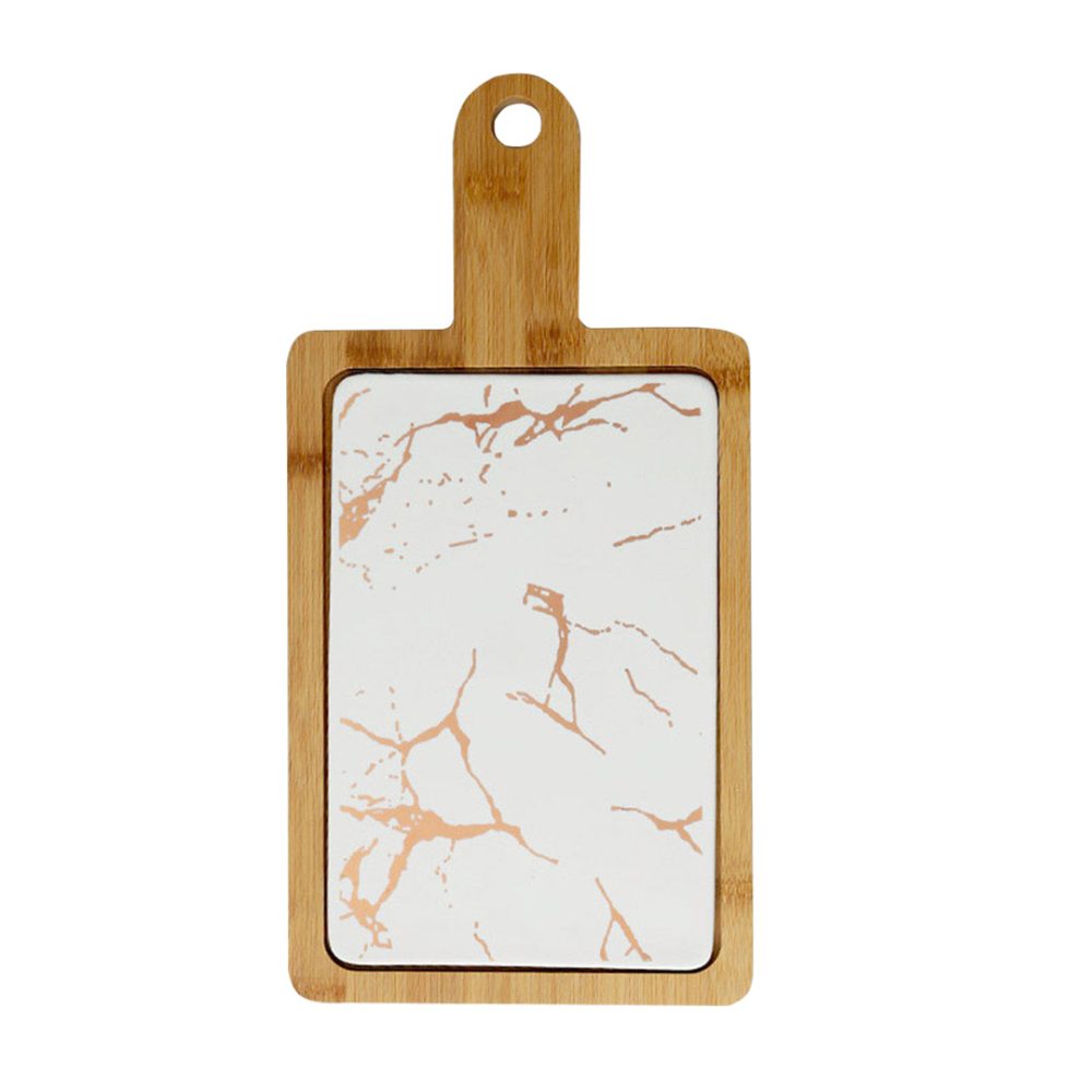 1-SOGA 33.5cm White Square Wooden Serving Tray Slate Steak Serving Platter Chopping Board Paddle Home Decor