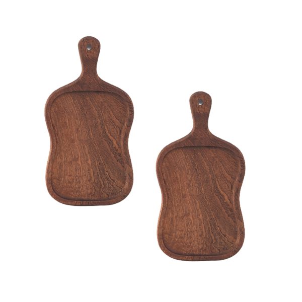 1-SOGA 2X 40cm Brown Wooden Serving Tray Board Paddle with Handle Home Decor