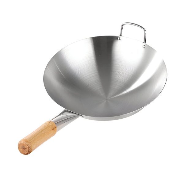 1-SOGA 36cm Stainless Steel Kitchen Cooking Wok with Wood Handle