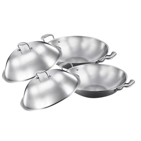 1-SOGA 2X 3-Ply 38cm Stainless Steel Double Handle Wok Frying Fry Pan Skillet with Lid