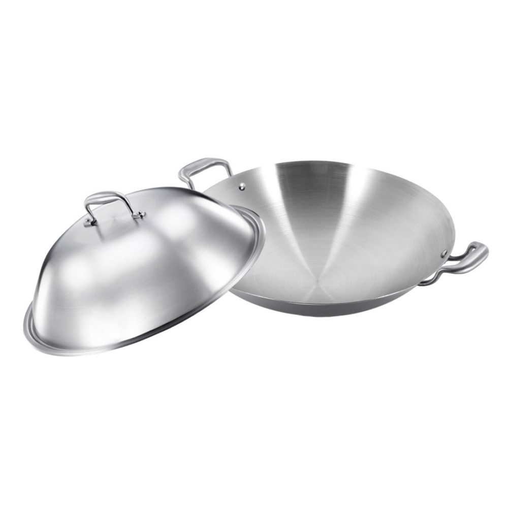 1-SOGA 3-Ply 42cm Stainless Steel Double Handle Wok Frying Fry Pan Skillet with Lid