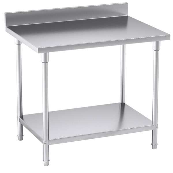 1-SOGA Commercial Catering Kitchen Stainless Steel Prep Work Bench Table with Back-splash 100*70*85cm
