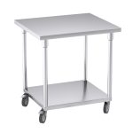 1-SOGA 80cm Commercial Catering Kitchen Stainless Steel Prep Work Bench Table with Wheels