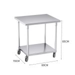 3-SOGA 80cm Commercial Catering Kitchen Stainless Steel Prep Work Bench Table with Wheels