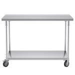 2-SOGA 120cm Commercial Catering Kitchen Stainless Steel Prep Work Bench Table with Wheels